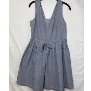 Molly Bracken Women's  Large White/Blue Gingham Check Knee Length Summer Dress